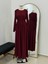 Bordo Omzu Tünel Detaylı Elbise 5063 1