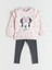 Yeni Sezon Bisiklet Yaka Minnie Mouse Baskılı Kız Bebek Sweatshirt ve Tayt 2'li 1
