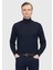 Lacivert Tam Balıkçı Yaka Düz Örgü Yün Karışımlı Triko Kazak 1
