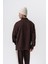 Erkek Şerit Detaylı Yarım Fermuarlı Modal Sweatshirt Kahve 3