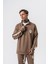 Erkek Şerit Detaylı Yarım Fermuarlı Modal Sweatshirt Vizon 1
