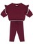 Bordo Beyaz Fırfırlı Bluz & Pantolon Kız Bebek 2'li Triko Set 1