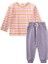 Çizgili Uzun Kollu T-Shırt Takım 2-12 Yaş Pembe Turuncu Çizgili 1