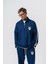 Erkek Şerit Detaylı Yarım Fermuarlı Modal Sweatshirt Lacivert 1