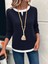 Kadın Uzun Kollu V Yakalı Çift Renkli Viskon Iki Iplik Bluz 4