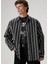 Siyah Çizgi Desenli Oversized Poplin Gömlek 1