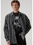Siyah Çizgi Desenli Oversized Poplin Gömlek 2
