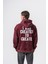 Erkek Create Baskılı Kapüşonlu Oversize Hoodie Bordo 1