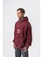 Erkek Create Baskılı Kapüşonlu Oversize Hoodie Bordo 3