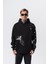 Erkek No Perch Nakışlı Kapüşonlu Oversize Hoodie Siyah 1