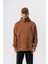 Erkek Respire Yazı Detaylı Kapüşonlu Basic Oversize Hoodie Kahve 1