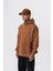 Erkek Respire Yazı Detaylı Kapüşonlu Basic Oversize Hoodie Kahve 2