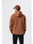 Erkek Respire Yazı Detaylı Kapüşonlu Basic Oversize Hoodie Kahve 3