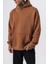Erkek Respire Yazı Detaylı Kapüşonlu Basic Oversize Hoodie Kahve 4