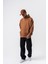 Erkek Respire Yazı Detaylı Kapüşonlu Basic Oversize Hoodie Kahve 5