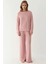 Kadın Yumuşak Dokulu Rahat Kesim Uzun Kollu Pijama Takımı Pink 6