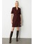 Kruvaze Yaka Süs Düğmeli Elbise Bordo 04017 2