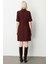 Kruvaze Yaka Süs Düğmeli Elbise Bordo 04017 3