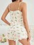 Kadın Ekru Çiçek Baskılı Şortlu Gecelik Pijama Takımı 5047 2