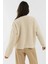 Kadın V Yaka Düğmeli Oversize Triko Hırka Krem Doğal 2