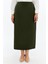 Kadın Haki Beli Lastikli Mevsimlik Yırtmaç Detaylı Ofis Etek 1903-90 4