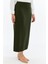 Kadın Haki Beli Lastikli Mevsimlik Yırtmaç Detaylı Ofis Etek 1903-90 5