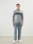 Yeni Sezon Dik Yaka Uzun Kollu Çizgili Erkek Sweatshirt 2
