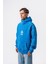 Erkek Create Baskılı Kapüşonlu Oversize Hoodie Mavi 3