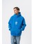 Erkek Create Baskılı Kapüşonlu Oversize Hoodie Mavi 5