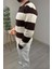 Erkek Ekru - Kahve Şerit Desenli Polo Yaka Oversize Triko Kazak 2