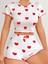 Kadın Beyaz Kırmızı Kalp Desenli Şortlu Gecelik Takım 5023 1