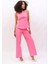 Boydan Düğmeli Yelek & Bol Paça Pantolon Takım-Pembe 5