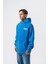 Erkek Dopamine Hit Baskılı Kapüşonlu Oversize Hoodie Mavi 3