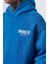 Erkek Dopamine Hit Baskılı Kapüşonlu Oversize Hoodie Mavi 5