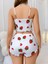 Kadın Beyaz Çilek Desenli Şortlu Pijama Takımı 5053 2