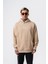 Erkek Far From Basic Nakışlı Kapüşonlu Oversize Hoodie Bej 1