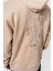 Erkek Far From Basic Nakışlı Kapüşonlu Oversize Hoodie Bej 5