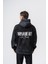 Erkek Dopamine Hit Baskılı Kapüşonlu Oversize Hoodie Siyah 1