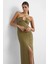 Kadın Yarım Boy Çapraz Boyunlu Bodycon Midi Elbise, Yırtmaç ve Ayarlanabilir İplik Detayı ile Green 1