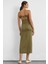 Kadın Yarım Boy Çapraz Boyunlu Bodycon Midi Elbise, Yırtmaç ve Ayarlanabilir İplik Detayı ile Green 4