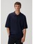 Lacivert Polo Yaka Kısa Kollu Oversized Triko 1