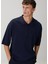 Lacivert Polo Yaka Kısa Kollu Oversized Triko 2