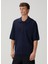 Lacivert Polo Yaka Kısa Kollu Oversized Triko 4