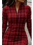 Kadın Uzun Kollu Fermuarlı Ekose Baskılı Dalgıç Elbise 2