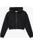 Rahat Kalıp Kanguru Cepli Fermuarlı Yıkamalı Kapüşonlu Crop Sweatshirt 1