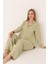 Yeşil Straight Önden Düğmeli Pijama Takım 3