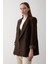 Kahverengi Çizgili Astarlı Kolu Katlamalı Blazer Ceket - 7560 2