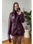 Kare Desen Premium Kemerli Deri Ceket- Bordo 5