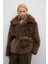 Bele Oturan Lastikli ve Çıtçıt Detaylı Peluş Mont Kahve K2617503_005 5