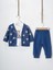 Baby Erkek Bebek 3'lü Selanik Kumaş Hırkalı Takım Ayıcık Hb Baskılı Sweatshirt Beli Lastikli Alt 1